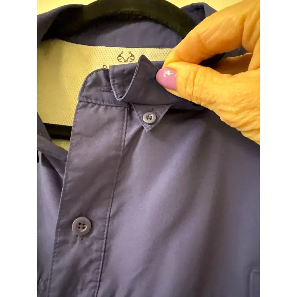 Realtree Fishing XL Dark Blue Lg Sleeve Shirt Velcro Envelope & Side Zip Pockets